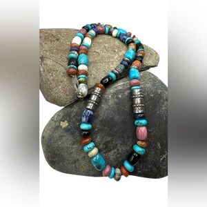 Doreen Leyba Navajo Native American Turquoise Multi Stone Beaded Necklace
